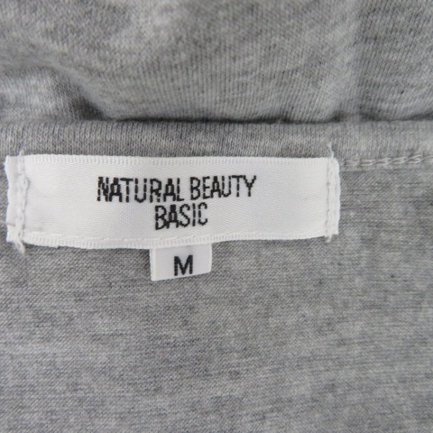 ナチュラルビューティーベーシック NATURAL BEAUTY BASIC カットソー 七分袖 Uネック パールビーズ 無地 M グレー /YK30 レディース_画像4