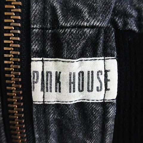  Pink House PINK HOUSE jumper blouson Denim long sleeve Zip up Logo badge black *EKM lady's 