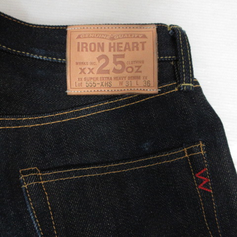 アイアンハート IRON HEART 美品 555-XHS 25oz セルビッチ デニム パンツ スーパースリム ストレート 31 赤耳 ジーンズ ボタンフライ_画像3