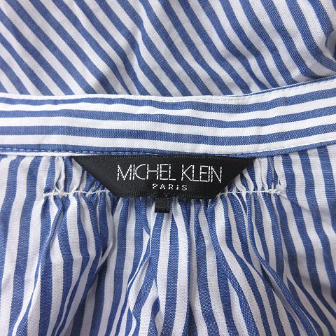 ミッシェルクラン MICHEL KLEIN シャツ ブラウス プルオーバー ストライプ 長袖 38 紺 ネイビー 白 ホワイト /YI ■MO レディース_画像6