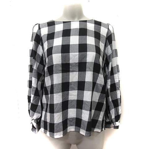  ef-de ef-de shirt blouse pull over silver chewing gum check long sleeve 9 black black white white /YI #MO lady's 