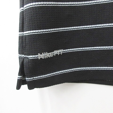 ナイキ NIKE ゴルフ ポロシャツ 半袖 ボーダー リブ 刺繍 黒 白 ブラック ホワイト L メンズ_画像5