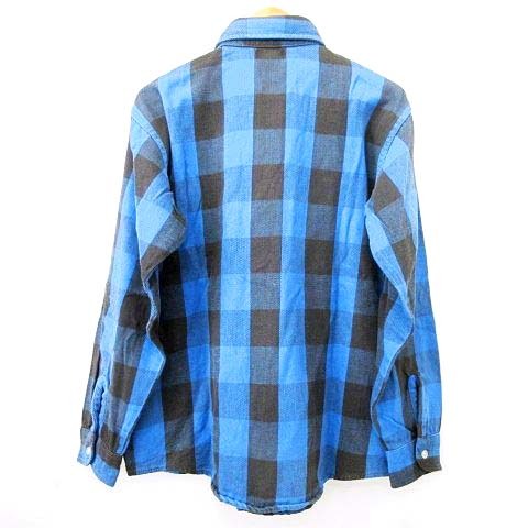 オシュコシュ OSHKOSH 70s フランネル シャツ 長袖 ブロックチェック トップス 約Mサイズ 青 ブルー ■U90 メンズ_画像2