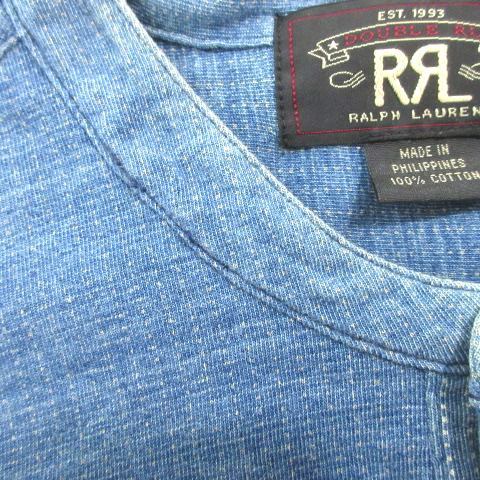 ダブルアールエル RRL ウォバッシュストライプ ヘンリーネック Tシャツ 長袖 カットソー 薄手 Sサイズ 青 ブルー ■U90 メンズ_画像6