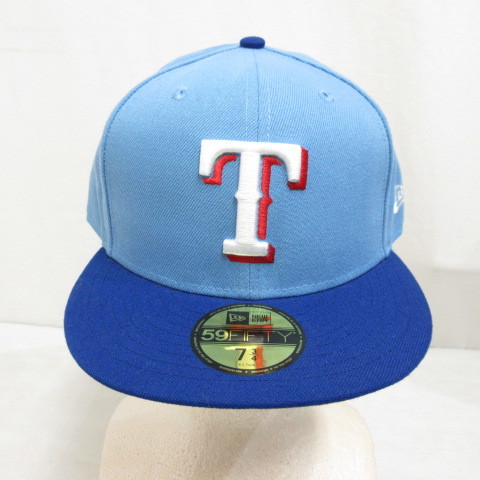 未使用品 ニューエラ NEW ERA 59FIFTY 5950 MLB テキサス レンジャーズ ベースボール キャップ 帽子 7 3/4 61.5cm 水色 ブルー 正規品_画像2