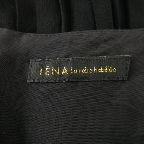 イエナ IENA La robe habillee ワンピース ドレス ひざ丈 ドレープネック ノースリーブ シルク 絹 切替 プリーツ シアー リボン 黒_画像6