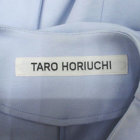 タロウホリウチ TARO HORIUCHI ロング丈 アシンメトリー ノーカラーコート 2 青系 ブルー ボタン 無地 綿 コットン ポケット 日本製 レディ_画像3