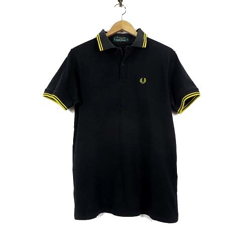 フレッドペリー FRED PERRY 英国製 90’S 90年代 ヴィンテージ ポロシャツ 半袖 ロゴ 刺繍 緑タグ 希少 M 黒 ブラック 黄色 メンズの画像1