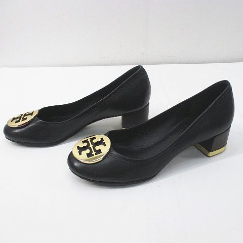 トリーバーチ TORY BURCH パンプス ゴールドプレート 50008625 5.5 ブラック 黒系 レザー レディースの画像2