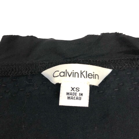 カルバンクライン CALVIN KLEIN カットソー ビーズ 装飾 フリル Vネック 七分袖 XS 黒 ブラック レディース_画像3