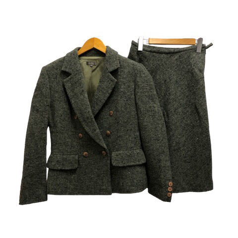  viva BIBA suit skirt suit setup double button tweed wool thick long sleeve 40 38 green green lady's 