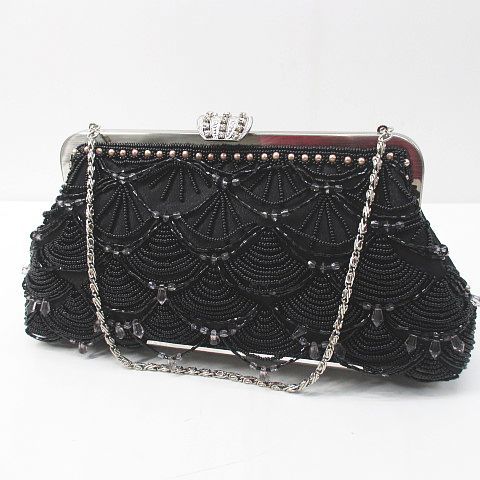  Michel Klein MICHEL KLEIN party bag chain beads rhinestone black black series lady's 