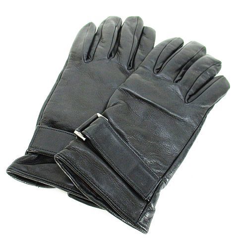 ヒューゴボス HUGO BOSS レザー手袋 5本指 グローブ S ブラック 黒 ベルト 服飾小物 メンズ_画像1