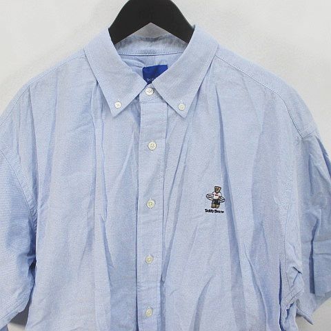 Teddy Bear 半袖 ボタンダウン シャツ 4 水色系 ライトブルー ポケット 綿 コットン ロゴマーク メンズ_画像4