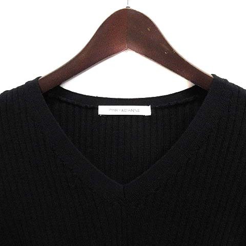 Pinky & Diane pin large PINKY&DIANNE rib knitted V neck sweater long sleeve wool . black black 38 lady's 