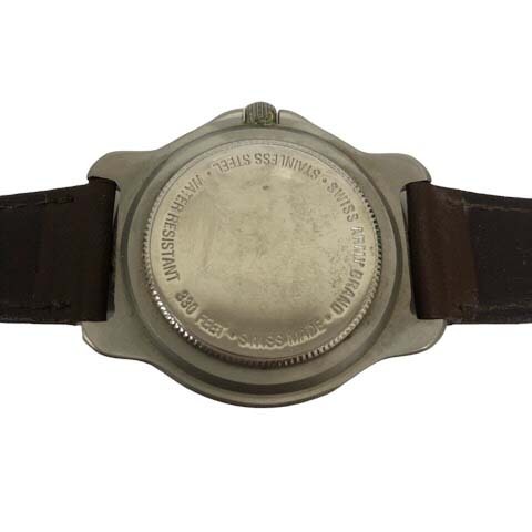 ノーブランド スイス軍 ミリタリーウォッチ 腕時計 不稼働品 レザー 耐水性 アナログ 茶 ブラウン 銀 シルバー メンズ_画像4