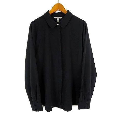 エイチ&エム H&M シャツ ブラウス 比翼ボタン とろみ 落ち感 長袖 M 黒 ブラック レディースの画像1