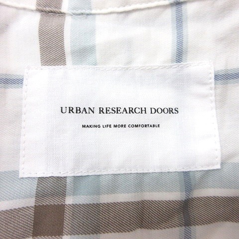 アーバンリサーチ ドアーズ URBAN RESEARCH DOORS シャツ ノーカラー チェック 長袖 38 白 ホワイト 水色 ライトブルー /MN メンズ_画像5