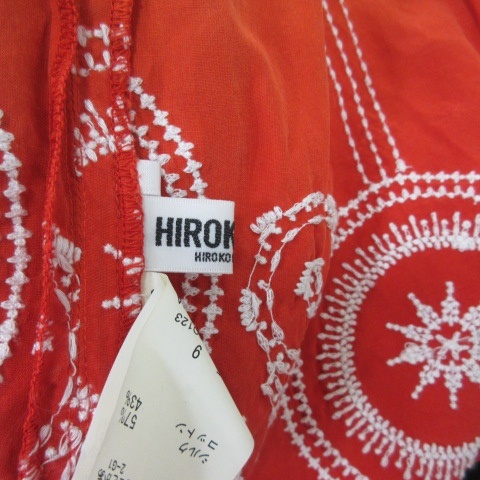 ヒロコビス HIROKO BIS ミニワンピース ノースリーブ 刺繍 絹 シルク ベージュ 赤 レッド /YI レディース_画像5