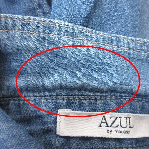 アズールバイマウジー AZUL by moussy シャツワンピース ひざ丈 長袖 ウォッシュ加工 M 青 ブルー /YI レディース_画像5