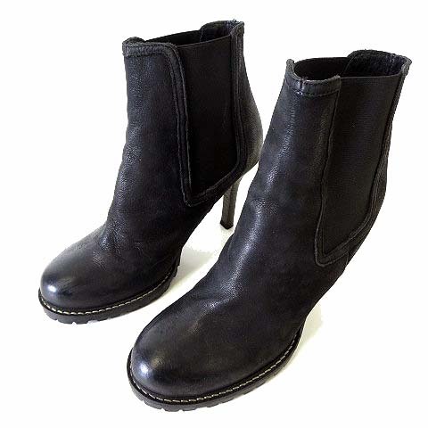 PAOLA FERRI Paola Ferrie bootie short boots side-gore high heel original leather 36 black black 23.0cm shoes shoes 