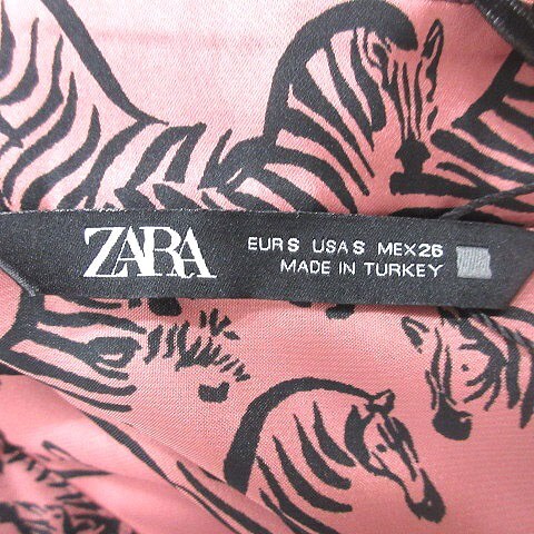 未使用品 ザラ ZARA ワンピース ロング スキッパーカラー 総柄 ウエストマーク 長袖 S ピンク 黒 ブラック /MS レディース_画像5