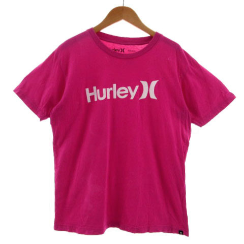 ハーレー Hurley Tシャツ 丸首 ロゴプリント 半袖 コットン ピンク ホワイト 白 M メンズ_画像1