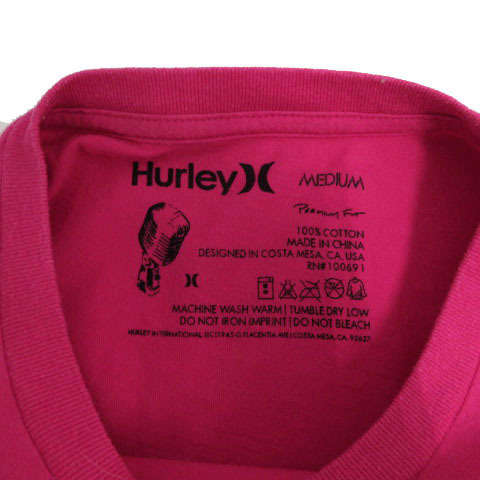 ハーレー Hurley Tシャツ 丸首 ロゴプリント 半袖 コットン ピンク ホワイト 白 M メンズ_画像6