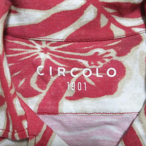チルコロ1901 CIRCOLO1901 美品 半袖 シャツ オープンカラー ハイビスカス 花柄 M 赤 レッド IBO49 X メンズ_画像7