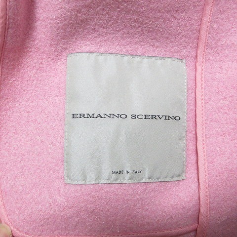 エルマノシェルビーノ ERMANNO SCERVINO 美品 ブローチ付き Ｐコート ピーコート ウール シルク混 背抜き 38 S相当 ピンク IBO49 X_画像8