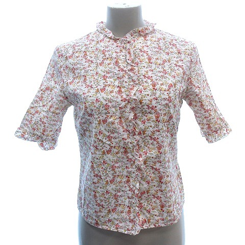  Olive des Olive OLIVE des OLIVE shirt blouse frill color floral print . minute sleeve white white pink /AU lady's 