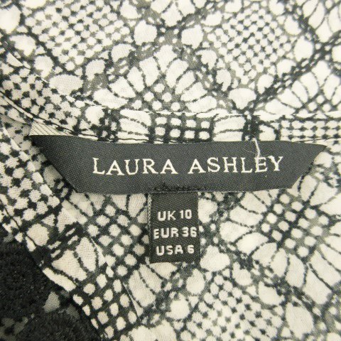 ローラアシュレイ LAURA ASHLEY ブラウス シースルー ラウンドネック 長袖 切替 花柄 レース 透け感 10 白 ホワイト /AO2 ☆ レディース_画像6