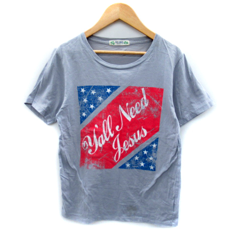  Beams Heart BEAMS HEART T-shirt cut and sewn short sleeves round neck print gray /SY36 lady's 