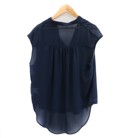  black bai Moussy shirt blouse French sleeve slit neck see-through plain oversize F navy blue navy lady's 