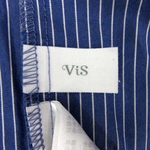ビス ViS カットソー ブラウス 半袖 ラウンドネック ストライプ柄 F 青 ブルー白 ホワイト /YS33 レディース_画像6