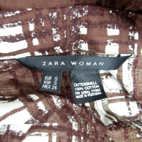 ザラウーマン ZARA WOMAN ワンピース オープンカラー ミモレ丈 五分袖 リボン 総柄 オフホワイト 茶色 ブラウン /HO40 レディース_画像4