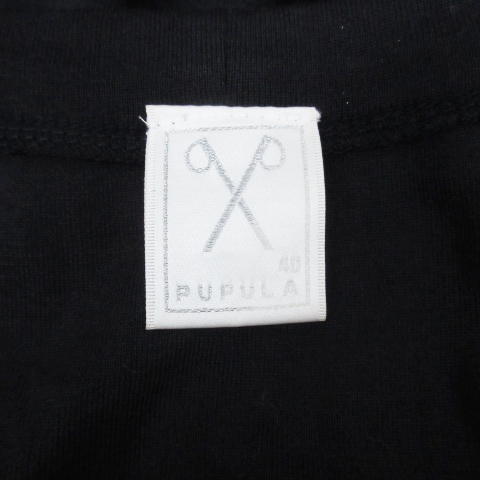 ププラ PUPULA Tシャツ カットソー 半袖 Uネック ライン シルク混 40 黒 シルバー ブラック /FF46 レディース_画像5
