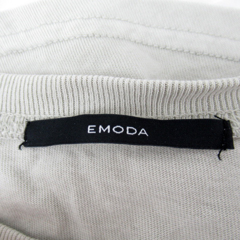 エモダ EMODA Tシャツ カットソー ショート丈 半袖 ラウンドネック 無地 F グレー /SY19 レディース_画像3