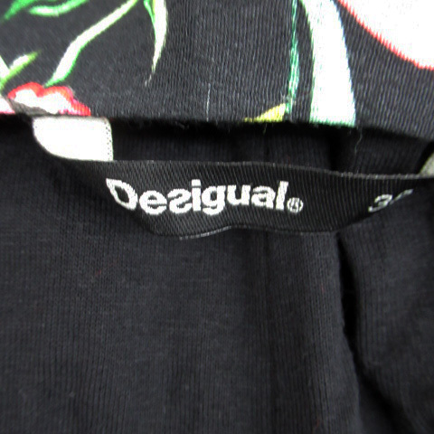 デシグアル Desigual ワンピース ミモレ丈 七分袖 カシュクール 花柄 総柄 38 マルチカラー 黒 ブラック /SM44 レディース_画像5