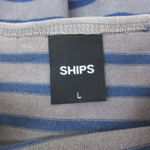  Ships SHIPS cut and sewn T-shirt long sleeve boat neck border pattern L gray navy blue navy /FF7 men's 