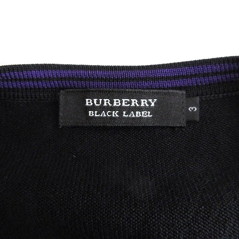 バーバリーブラックレーベル BURBERRY BLACK LABEL ニットカーディガン 長袖 チェック ウール ワンポイント BMT97-106-09 黒 ブラック 3 Lの画像6