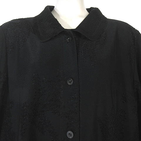  Nicole Niccole ensemble embro Ida Lee shirt jacket long sleeve cut and sewn 7 minute sleeve total embroidery thin large size black black 15BR