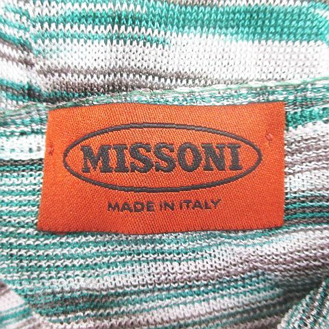 ミッソーニ MISSONI 半袖 ニット 緑 グリーン系 マルチボーダー柄 イタリア製 レディース_画像3