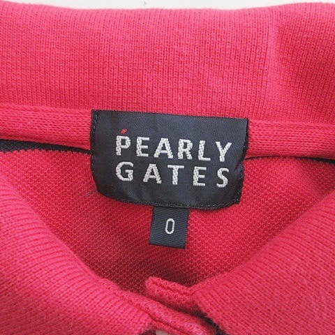 パーリーゲイツ PEARLY GATES ゴルフ ポロシャツ 半袖 ボーダー ワッペン 刺繍 コットン 赤 紺 レッド ネイビー 0 レディース_画像3