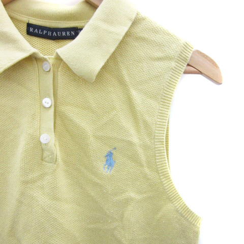  Ralph Lauren RALPH LAUREN polo-shirt no sleeve Polo color embroidery M yellow yellow color /YM40 lady's 