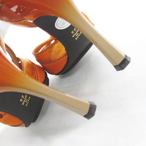 Fragile FRAGILE sandals W Cross design pin heel 23.0cm orange canvas leather made in Japan lady's 
