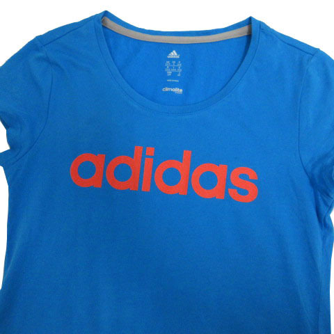 アディダス adidas Tシャツ climalite ロゴプリント 半袖 コットン混 ブルー 青 ピンク系 O レディース_画像3