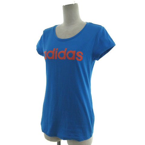 アディダス adidas Tシャツ climalite ロゴプリント 半袖 コットン混 ブルー 青 ピンク系 O レディース_画像5