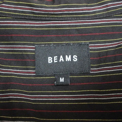 ビームス BEAMS 美品 ストライプ キューバシャツ 半袖 11-01-0034-301 オープンカラー M 黒 ブラック X メンズ_画像7