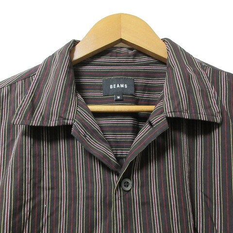 ビームス BEAMS 美品 ストライプ キューバシャツ 半袖 11-01-0034-301 オープンカラー M 黒 ブラック X メンズ_画像3